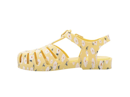 Mini Melissa Possession Floral Printed Yellow Sandals for Kids â€“ Trendy and comfortable jelly sandals with a vibrant floral print, perfect for everyday wear.