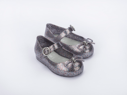 Mini Melissa Sweet Love Bow Applique Silver Glitter Ballerina For Baby Girls