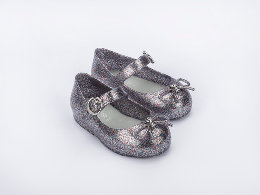 Mini Melissa Sweet Love Bow Applique Silver Glitter Ballerina For Baby Girls