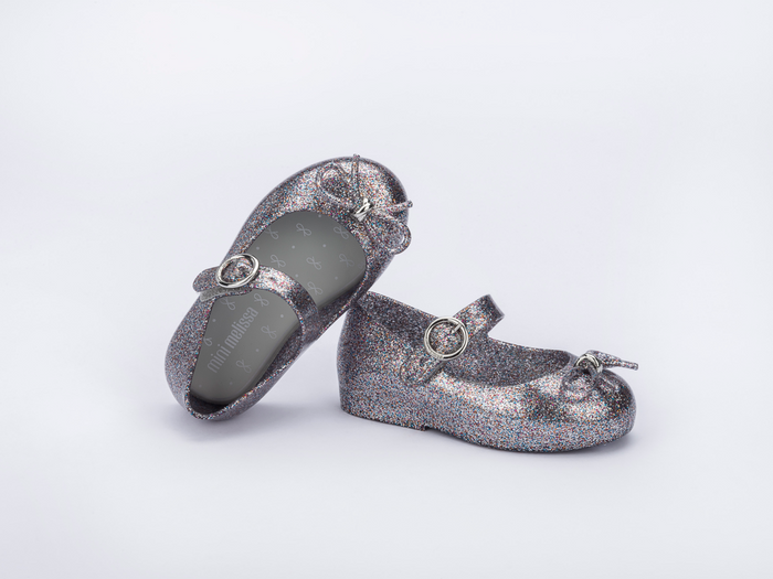 Mini Melissa Sweet Love Bow Applique Silver Glitter Ballerina For Baby Girls