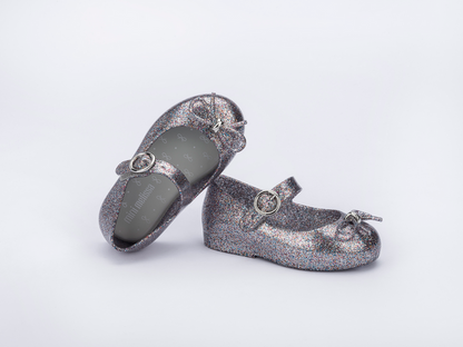 Mini Melissa Sweet Love Bow Applique Silver Glitter Ballerina For Baby Girls