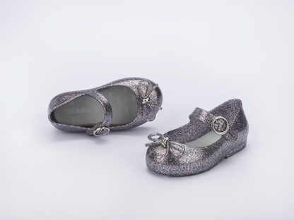 Mini Melissa Sweet Love Bow Applique Silver Glitter Ballerina For Baby Girls