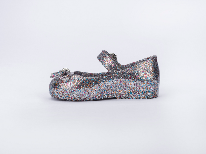 Mini Melissa Sweet Love Bow Applique Silver Glitter Ballerina For Baby Girls