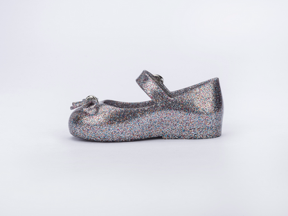 Mini Melissa Sweet Love Bow Applique Silver Glitter Ballerina For Baby Girls