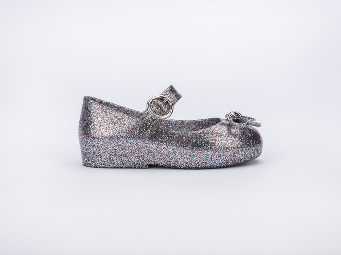 Mini Melissa Sweet Love Bow Applique Silver Glitter Ballerina For Baby Girls