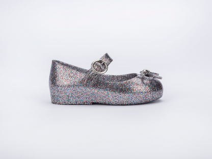 Mini Melissa Sweet Love Bow Applique Silver Glitter Ballerina For Baby Girls