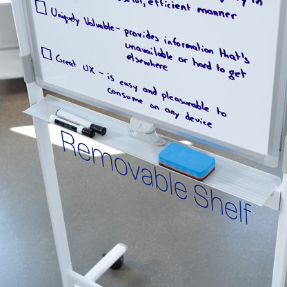 Removable dry erase shelf.