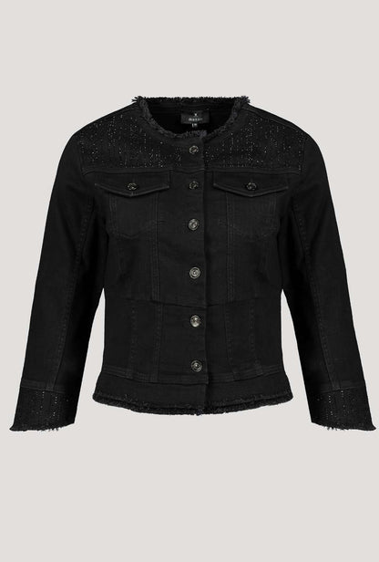 Monari 406580 Short Black Denim Jacket 3/4 Sleeves Front | Dotique