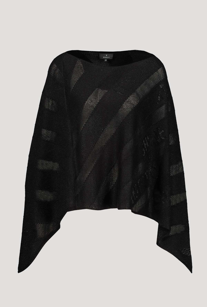 Monari 406595 Black Ajour Knit Poncho with Lurex Front | Dotique