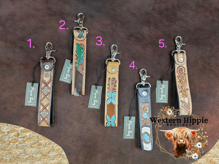 Moonflower Handtooled Leather Keyfob