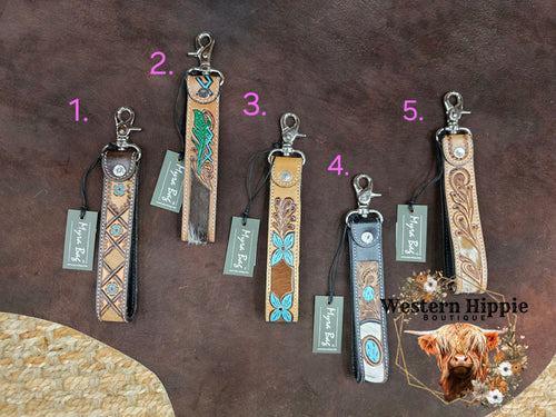 Moonflower Handtooled Leather Keyfob