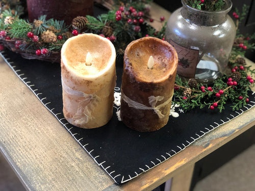 Moving Flame Grungy Dipped Candle W/ Ribbon