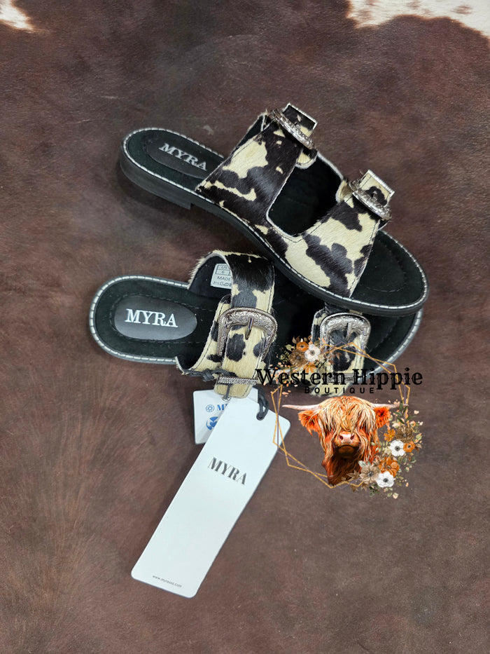 Myra Midnight Grove Hairon Leather Sandals