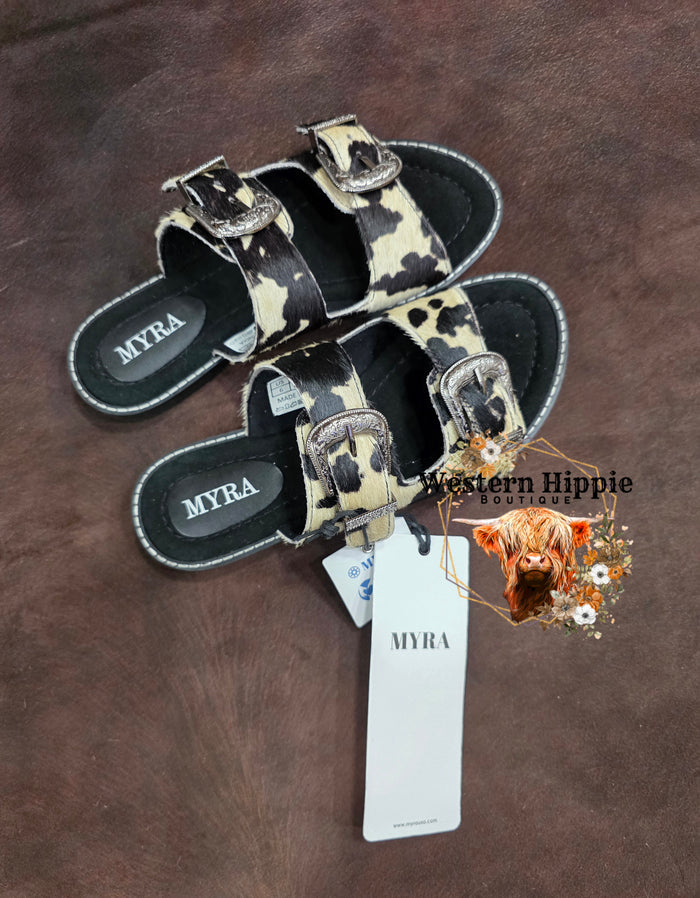 Myra Midnight Grove Hairon Leather Sandals