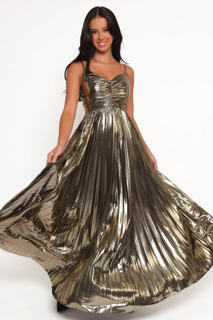 Petal and Pup USA DRESSES Naira Pleated Maxi Dress - Gold