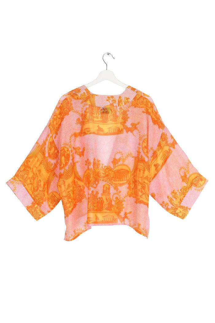 One Hundred Stars Ancient Columns Kimono Orange Back View | Dotique