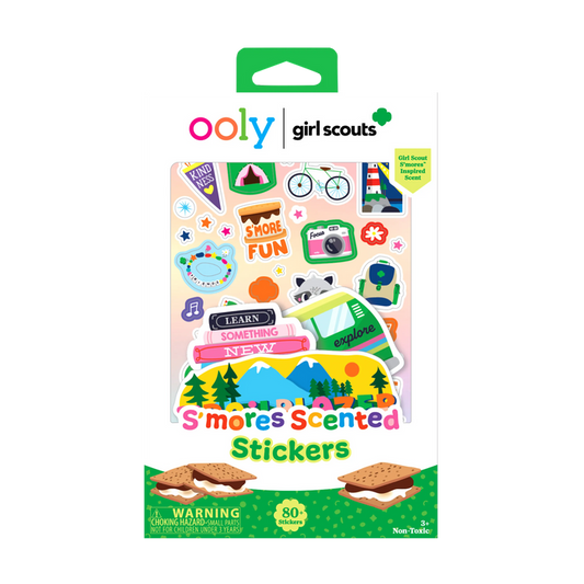 Front of packaging of OOLY x Girl Scouts S’more Scented Stickers