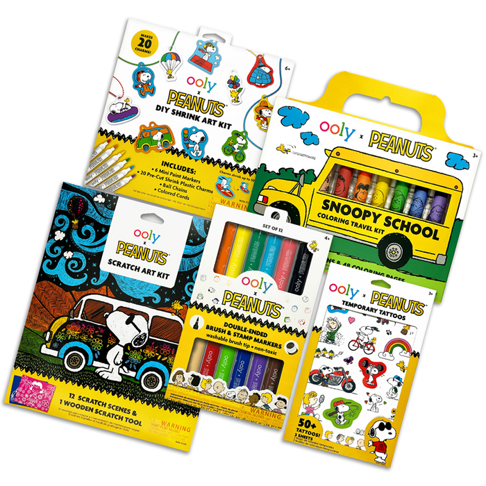 Flat lay of contents of OOLY x Peanuts Bonus Box