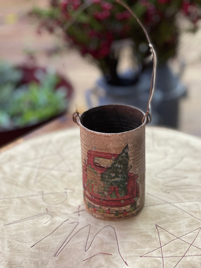 Painted Tin Can W/ Red Truck Label