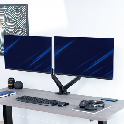 Heavy Duty Pneumatic Arm White Dual Monitor Desk Mount