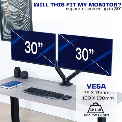 Heavy Duty Pneumatic Arm White Dual Monitor Desk Mount