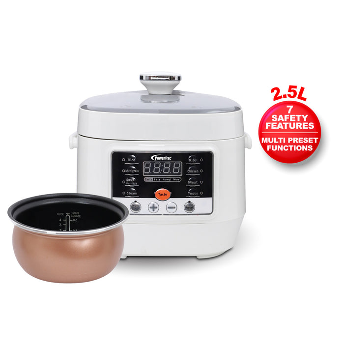 PowerPac 2.5L Electric Pressure Cooker, 7 Safety Features & Multi Preset Functions (PPC295)