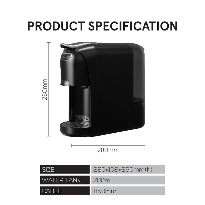 PowerPac 3 in 1 Capsule Coffee Machine Fully automatic small home, Portable Capsule Coffee Maker 20 Bar (PPCM332)