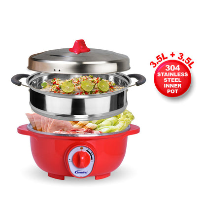 PowerPac 3.5L Electric Wok & Steamboat with 304 S/Steel Inner Pot (PPEC811+Steamer)