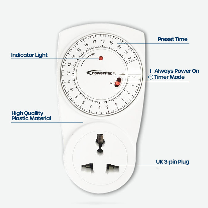 PowerPac Countdown Timer, Timer Plug Socket 22 hrs for 13A Multi Socket (FDD70-C1)