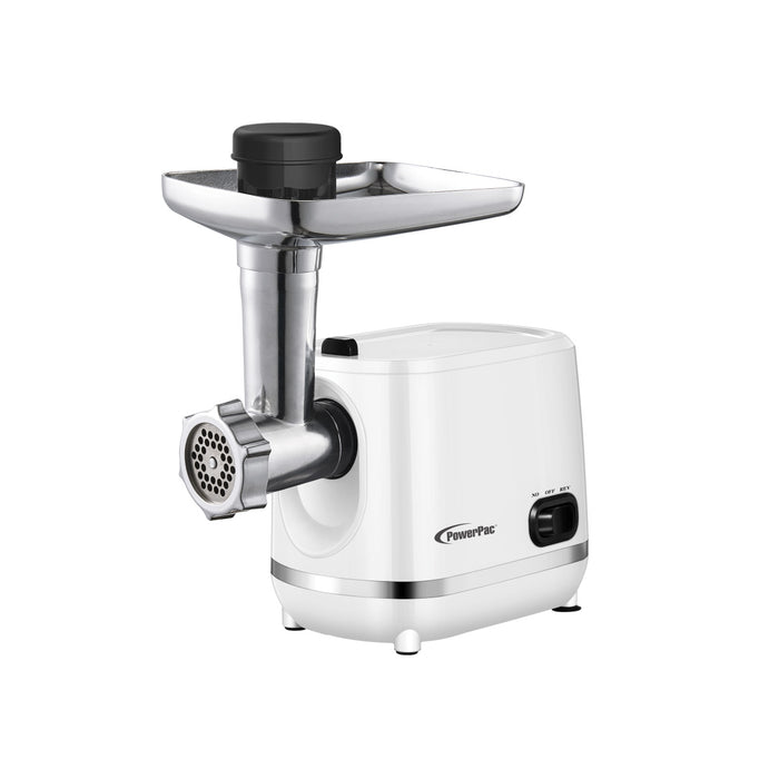 PowerPac Meat Chopper, 3 In 1 Meat Mincer, 3 Stainless Steel Grinding Plates, Kubbe & Sausage Filling Tubes (PPCP3307)