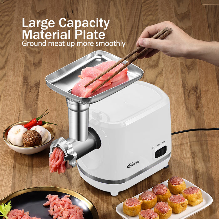 PowerPac Meat Chopper, 3 In 1 Meat Mincer, 3 Stainless Steel Grinding Plates, Kubbe & Sausage Filling Tubes (PPCP3307)