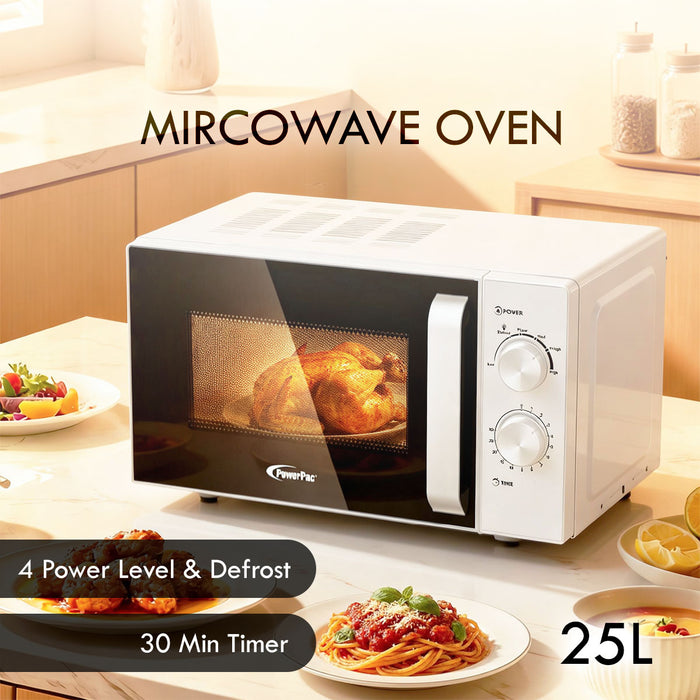 PowerPac Microwave oven 25L With 4 Power Level and Defrost Function (PPT725BK)