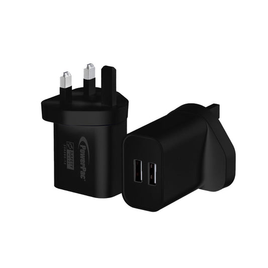 PowerPac USB Smart Charger - 2 USB-A, Dual Voltage 100-240 AC, 17W, PP7985BK