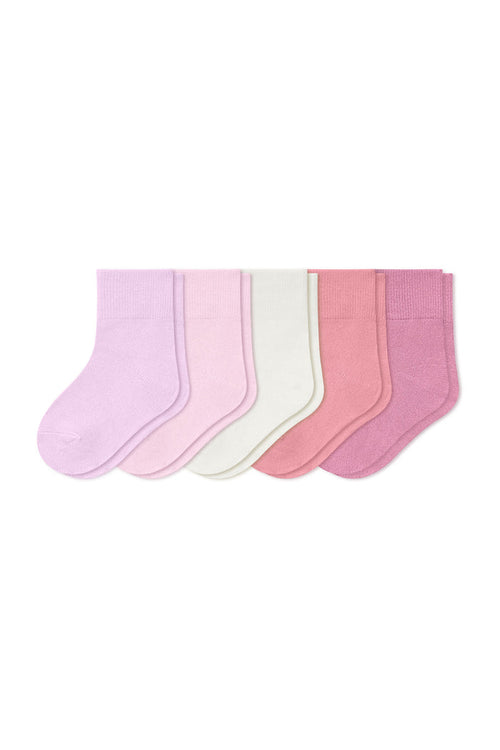 Kyte Baby Quarter Socks 5-Pack in Ballet set includes: Thistle, Sakura, Cloud, Crepe and Apple Blossom shown on a white background