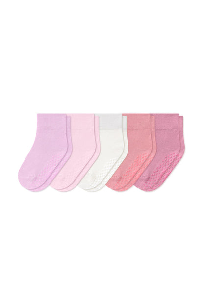 Kyte Baby Quarter Socks 5-Pack in Ballet set includes: Thistle, Sakura, Cloud, Crepe and Apple Blossom shown on a white background