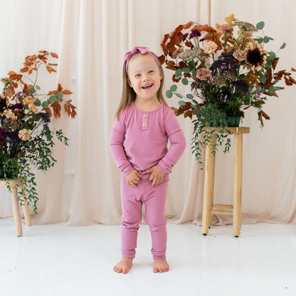 Kyte Baby Ribbed Henley Set Ribbed Henley Set in Apple Blossom
