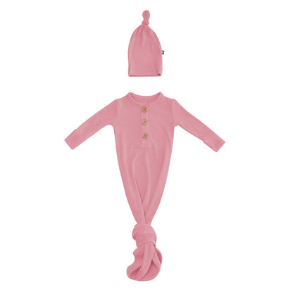 Kyte Baby Ribbed Knotted Gown with Hat Set in Apple Blossom