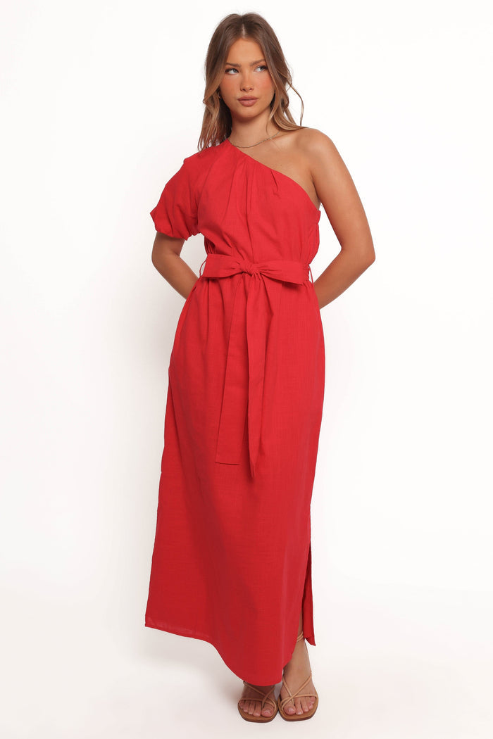 Petal and Pup USA DRESSES Roma One Shoulder Midi Dress - Red (Hold for Amazon)