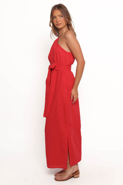Petal and Pup USA DRESSES Roma One Shoulder Midi Dress - Red (Hold for Amazon)