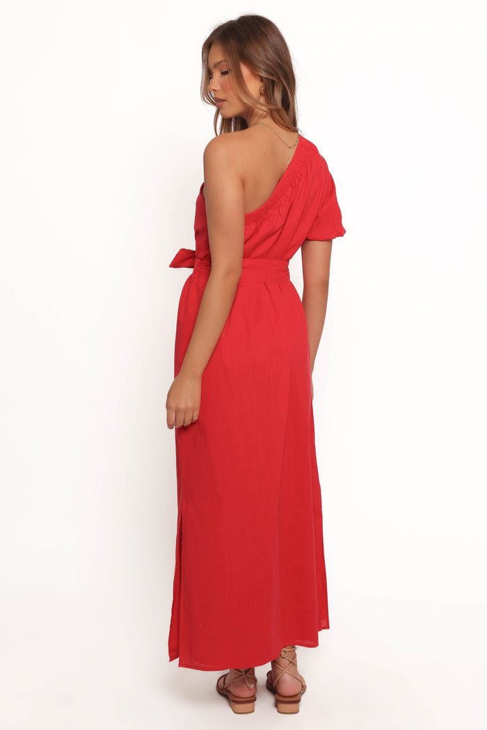 Petal and Pup USA DRESSES Roma One Shoulder Midi Dress - Red (Hold for Amazon)