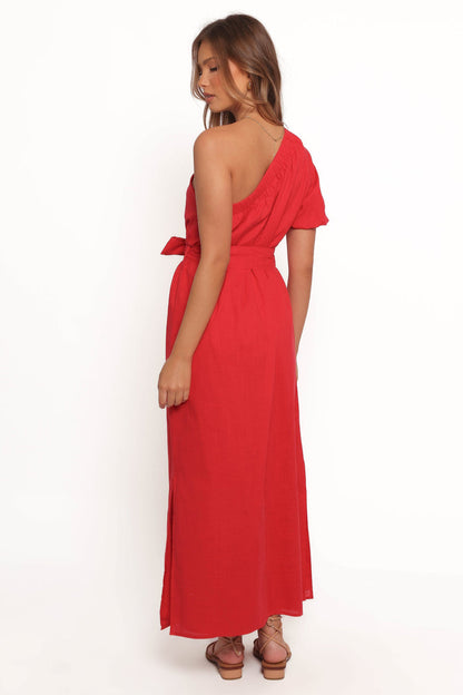 Petal and Pup USA DRESSES Roma One Shoulder Midi Dress - Red (Hold for Amazon)