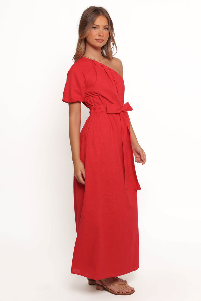 Petal and Pup USA DRESSES Roma One Shoulder Midi Dress - Red (Hold for Amazon)