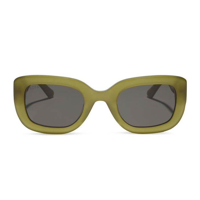diff eyewear romy square sunglasses with a sweet pea green acetate frame and grey lenses front view