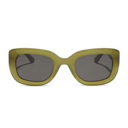 diff eyewear romy square sunglasses with a sweet pea green acetate frame and grey lenses front view