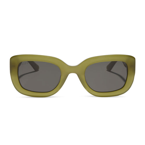 diff eyewear romy square sunglasses with a sweet pea green acetate frame and grey lenses front view