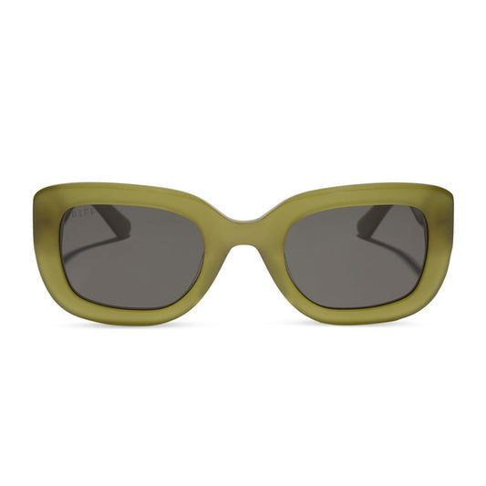 diff eyewear romy square sunglasses with a sweet pea green acetate frame and grey lenses front view