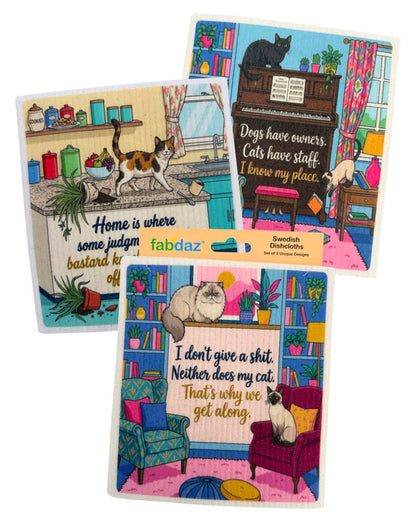 Sassy Cats - Set of 3 - Swedish Dishcloths