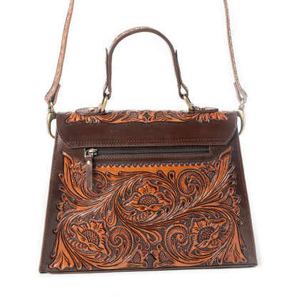 Savannah Scroll Handtooled Leather Bag in Dark Brown