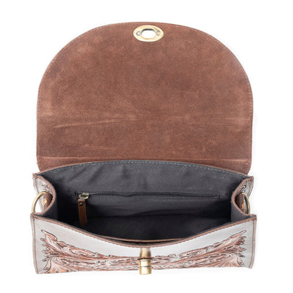 Savannah Scroll Handtooled Leather Bag in Dark Brown