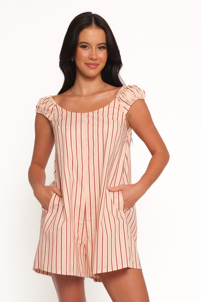 Petal and Pup USA PLAYSUITS Scobbie Romper - Pink Stripe (Hold for Rack)